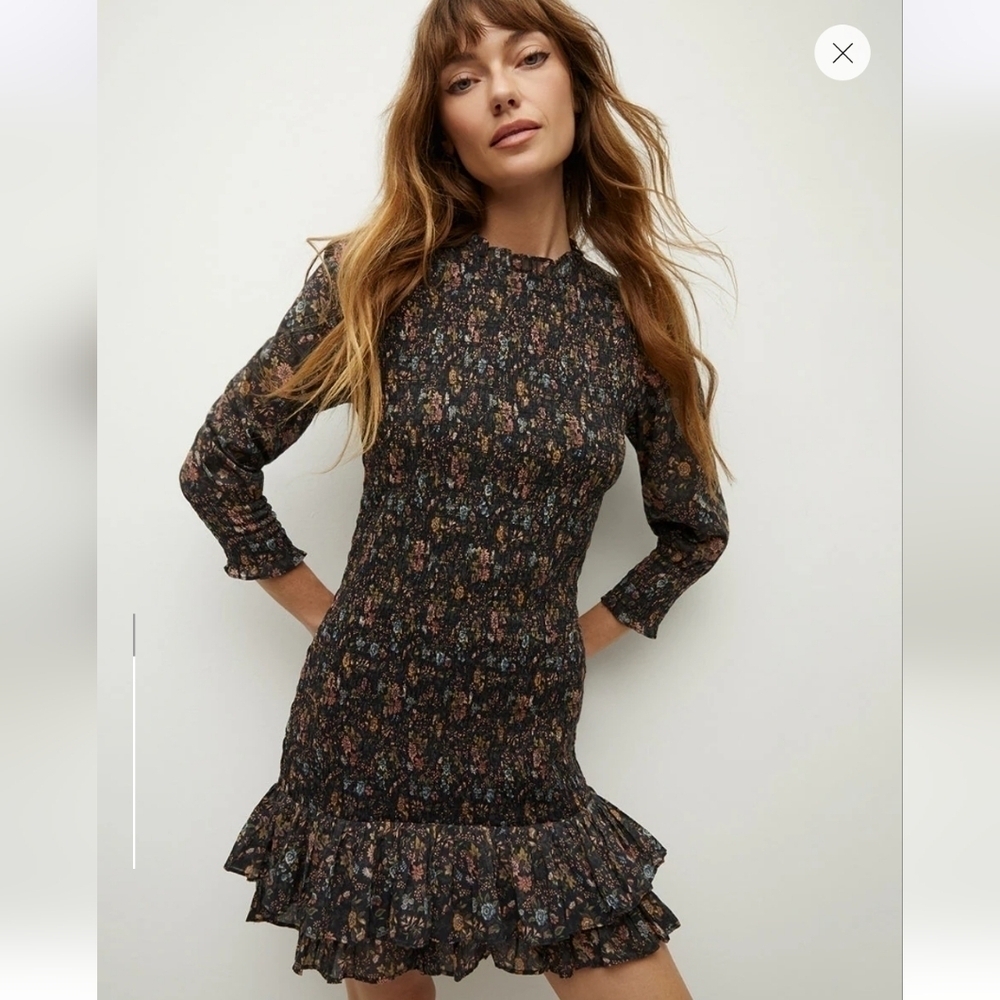 NWT Veronica Beard Farha Floral Smocked Ruffled Minidress Size 12